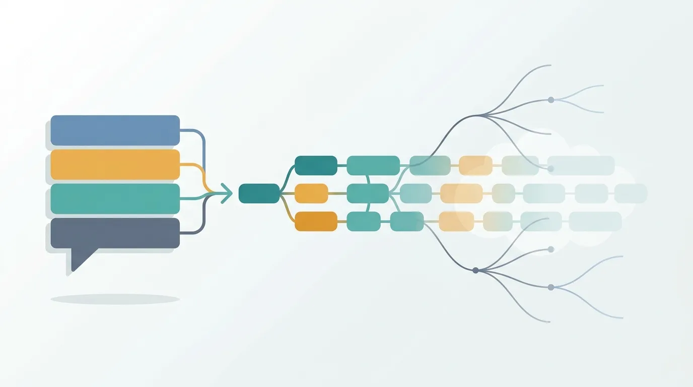 Opening illustration showing a human instruction being transformed into a predictable text continuation by a language model