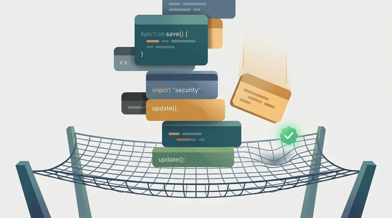 Imagen de apertura que representa los tests como una red de seguridad para cambiar el código con confianza.