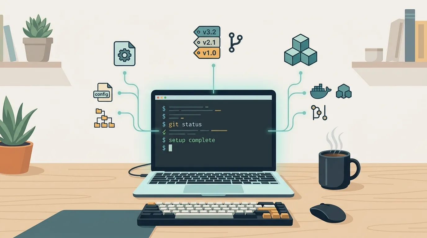 A reproducible development environment: a new machine becoming ready quickly from versioned files.