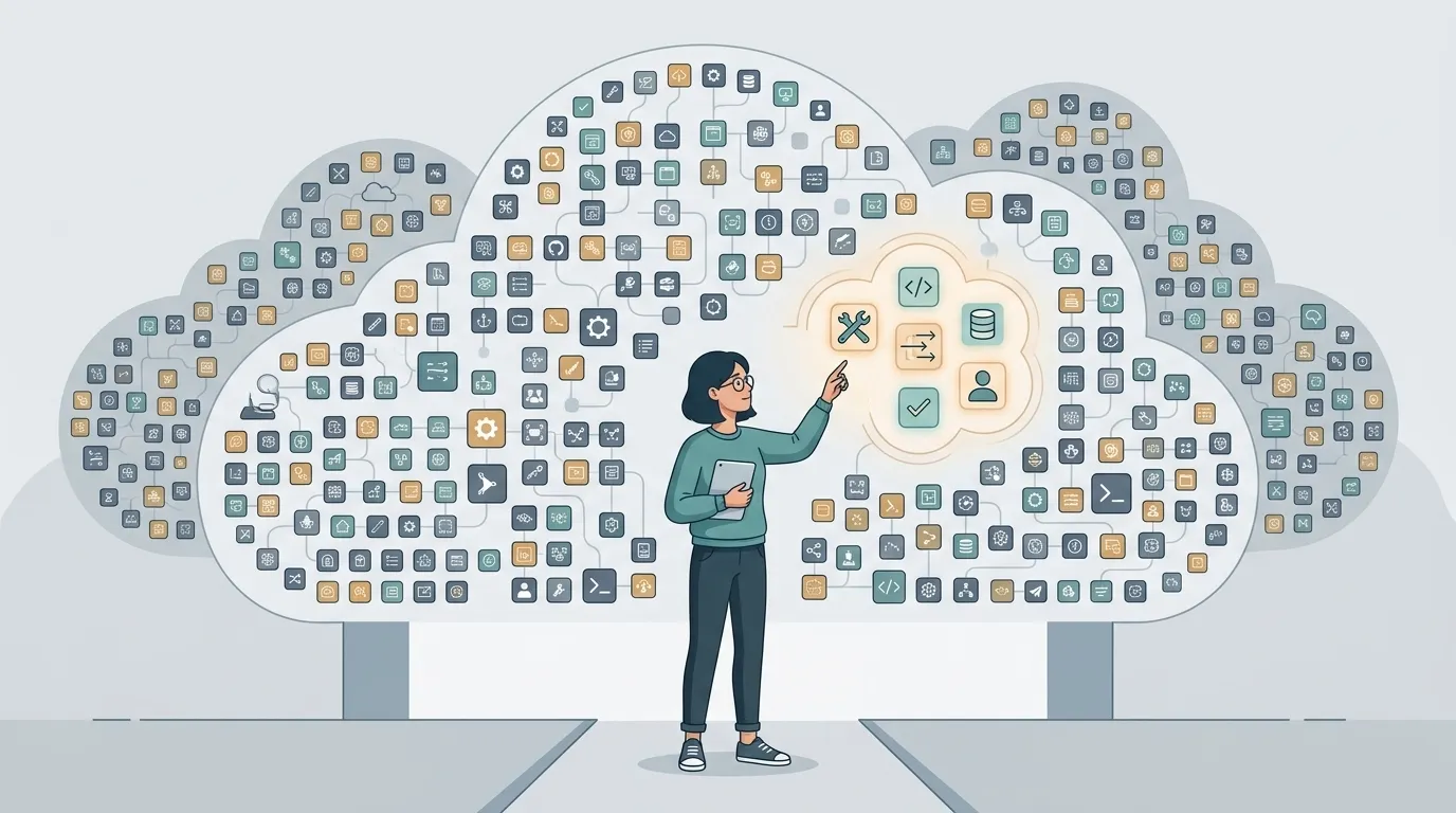 The initial feeling of facing a cloud dashboard filled with services, with an invitation to start simple.
