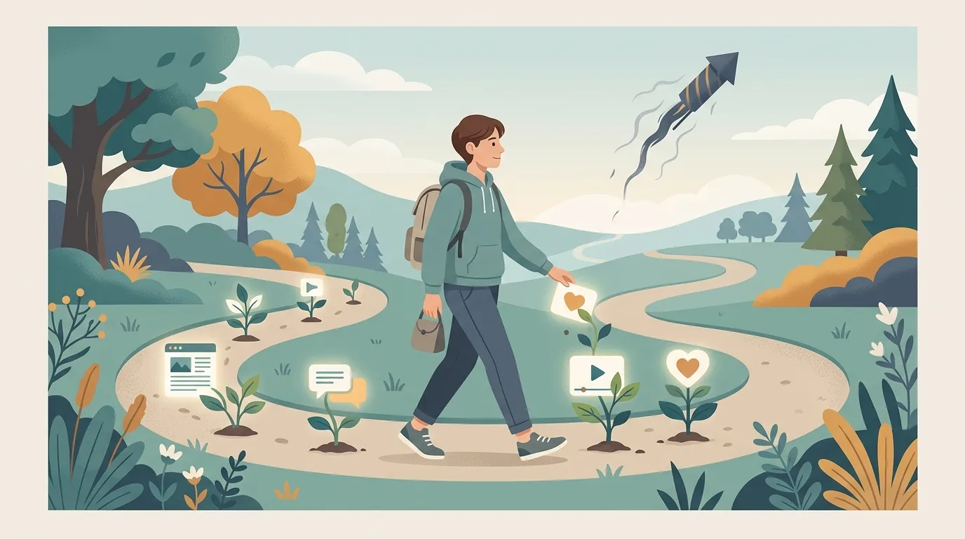 Sustainable digital presence through a steady, balanced rhythm instead of viral spikes