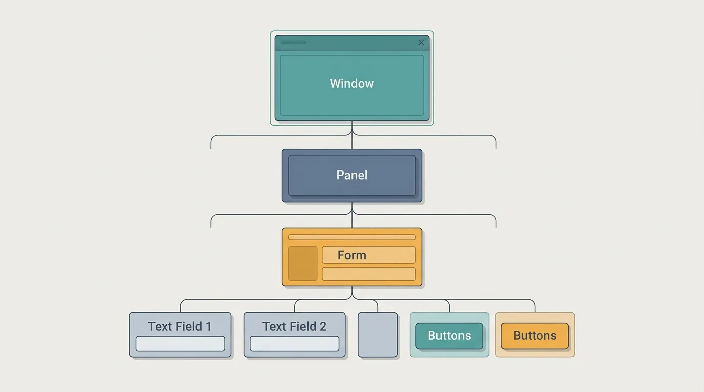Illustration of the nested widget tree that forms an interface's structure.