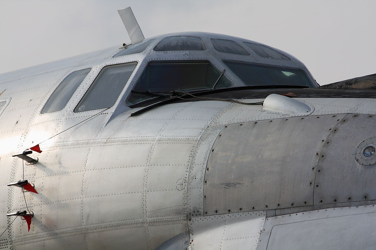 A Tupolev Tu-95MS strategic bomber, the same model that crashed, on display at the MAKS air show in Russia.