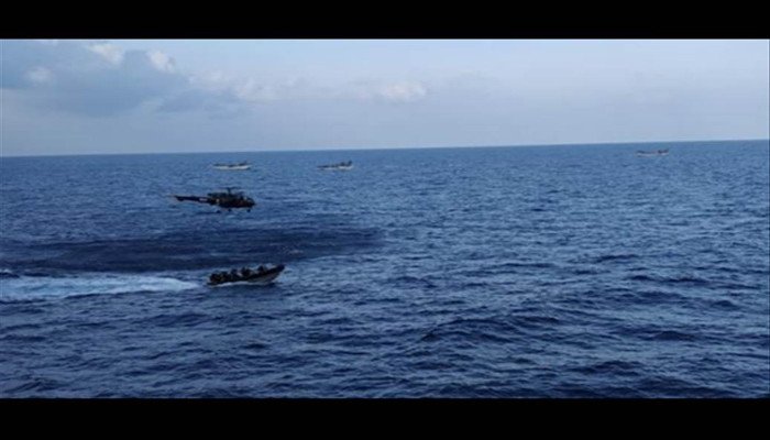 An Indian Navy ship on anti-piracy patrol in the Gulf of Aden, off the coast of Somalia, in November 2018.