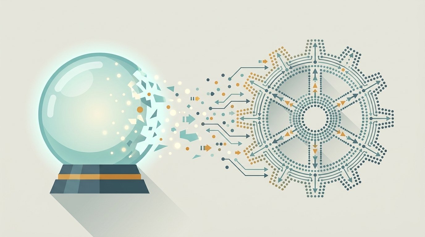 Abrir o artigo desmistificando ML — contraste visual entre a imagem de mágica que as pessoas imaginam e a realidade de dados e funções.