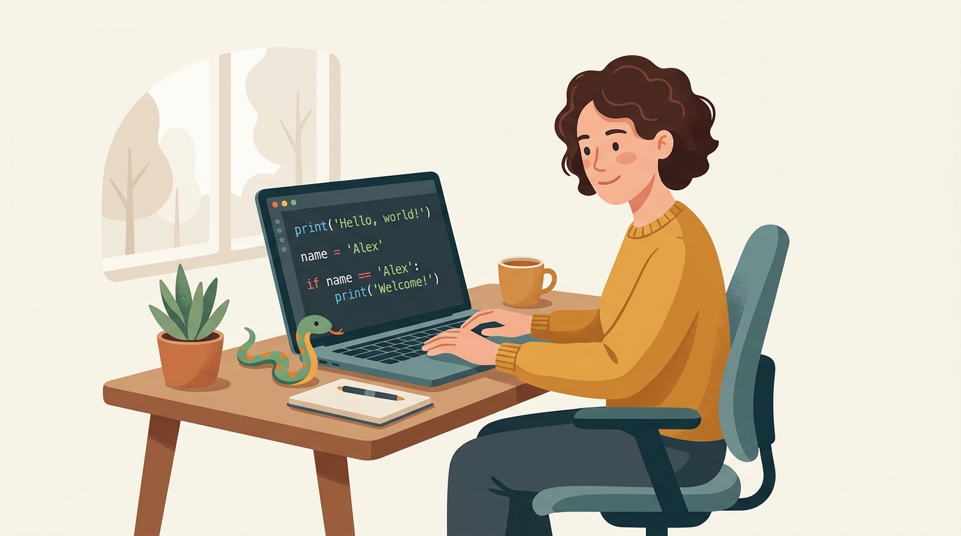 Cover image conveying the welcoming, practical experience of getting started with Python programming.