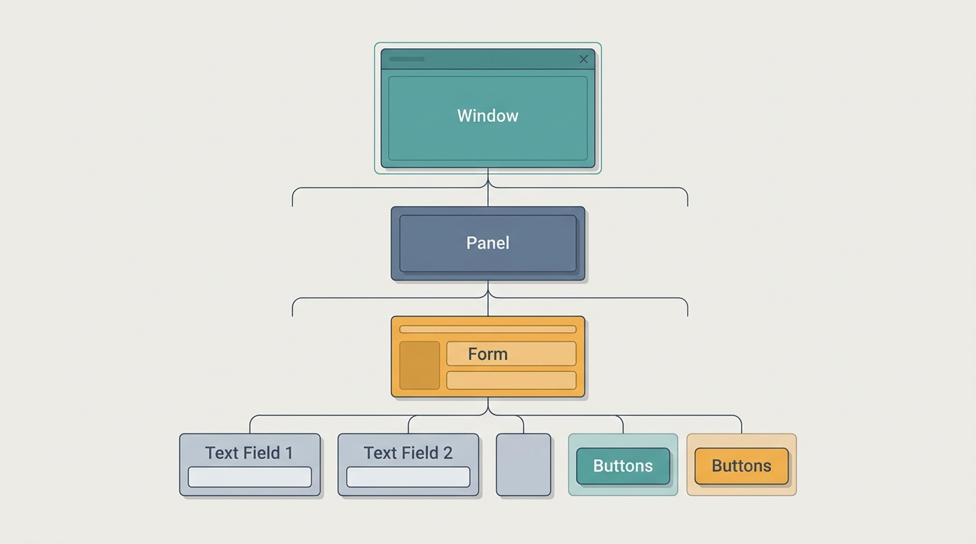 Illustration of the nested widget tree that forms an interface's structure.