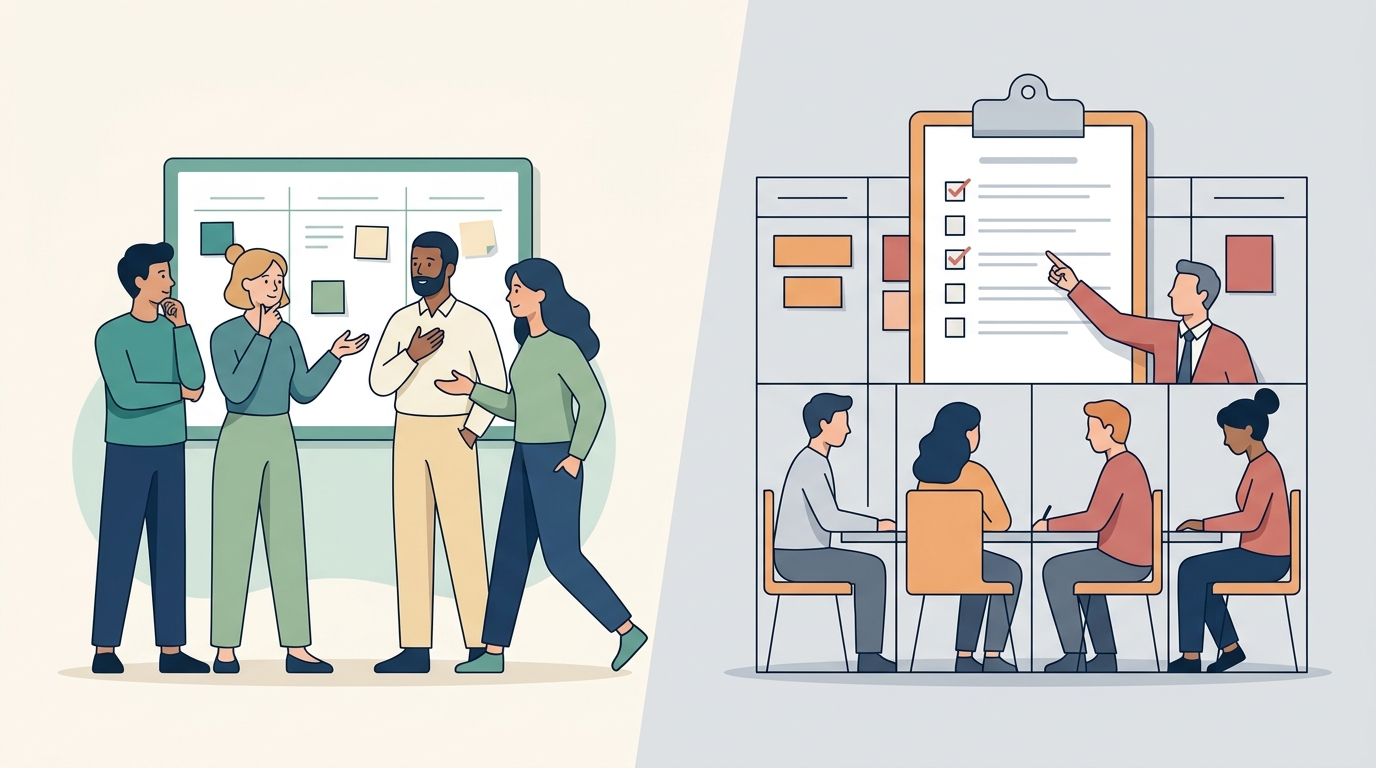 Ilustración de la diferencia entre organización y microgestión.