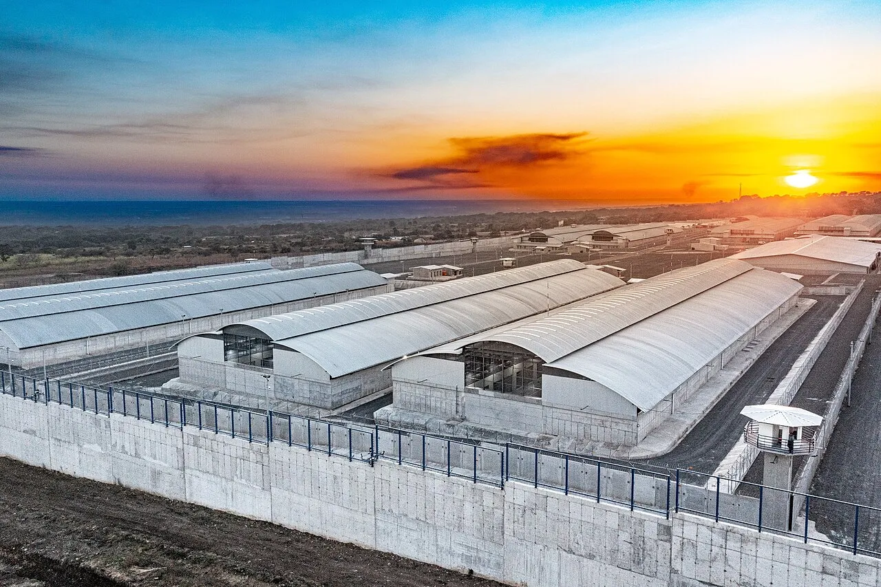 An aerial view of the Centro de Confinamiento del Terrorismo (Cecot) in Tecoluca, El Salvador, in an image released by the Salvadoran presidency in 2023.