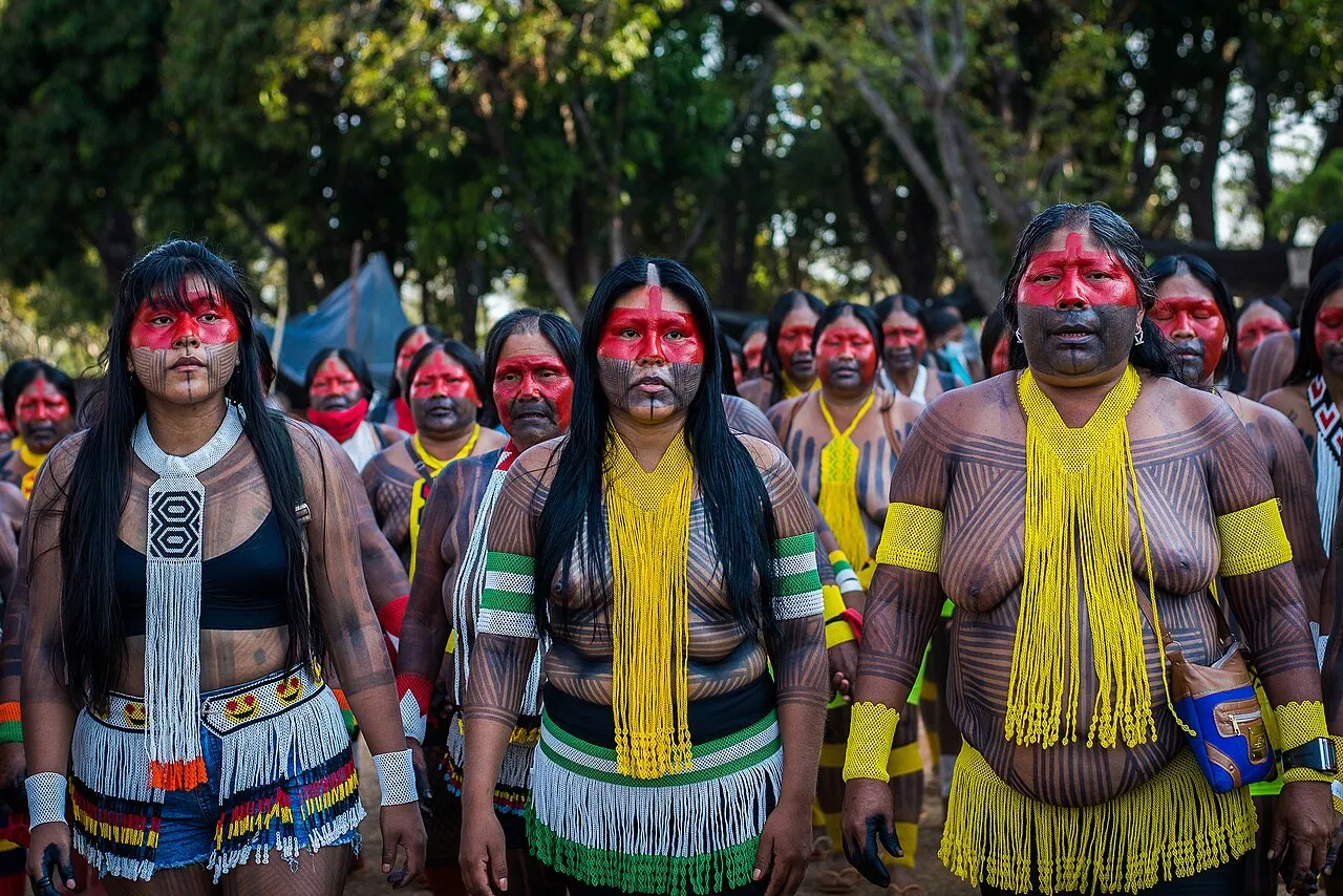 Mujeres del pueblo Kayapó durante un encuentro nacional de pueblos indígenas, en 2021.