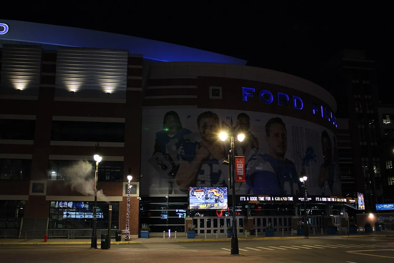Ford Field, the Detroit Lions' home in downtown Detroit, pictured in December 2025.